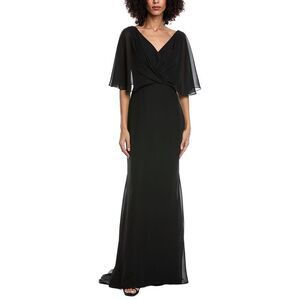 Rene Ruiz Womens  Chiffon Capelet Sleeve Gown, Black